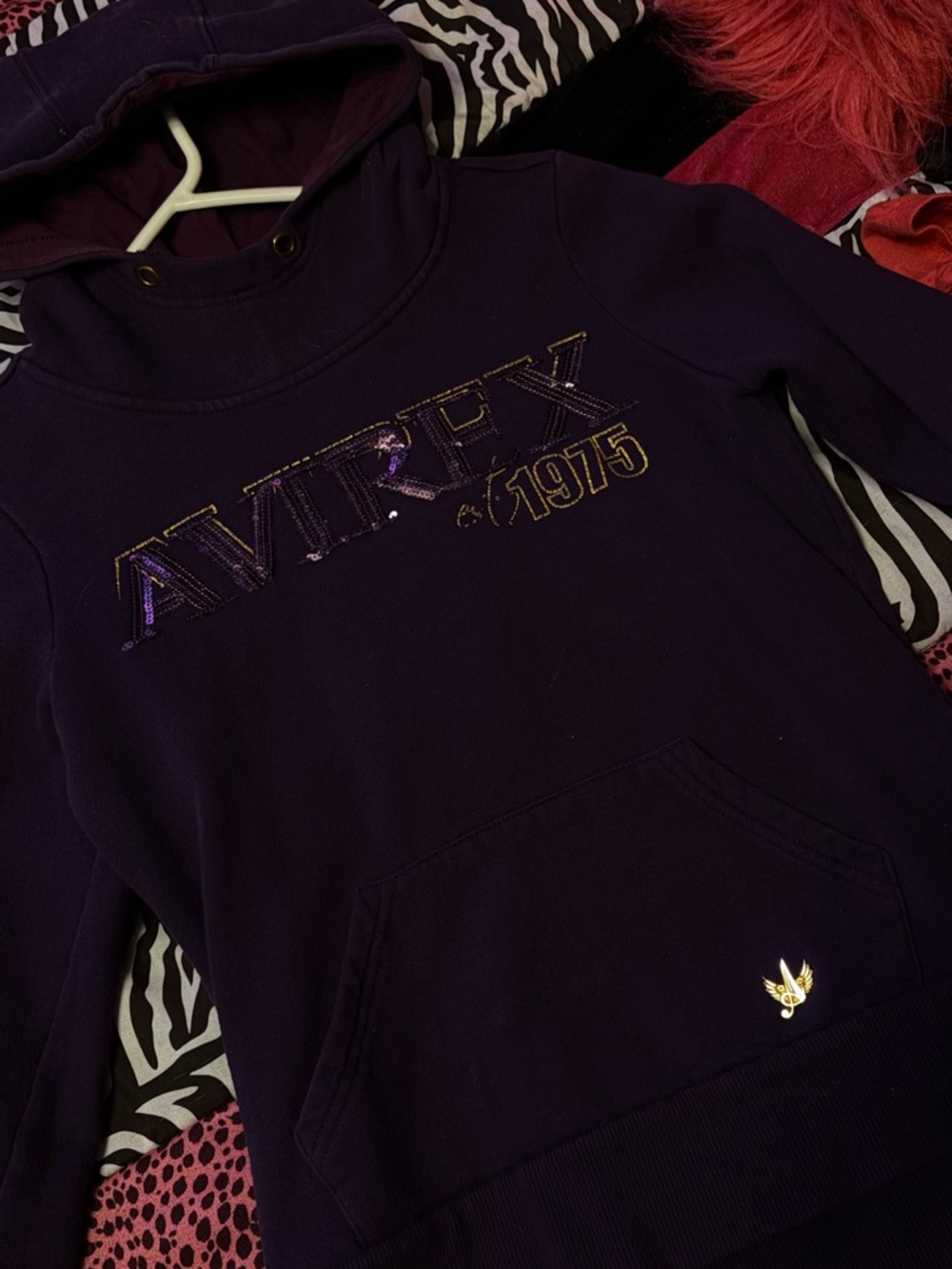 Avirex Purple Girls' Hooded Sweatshirt with Metallic Accents